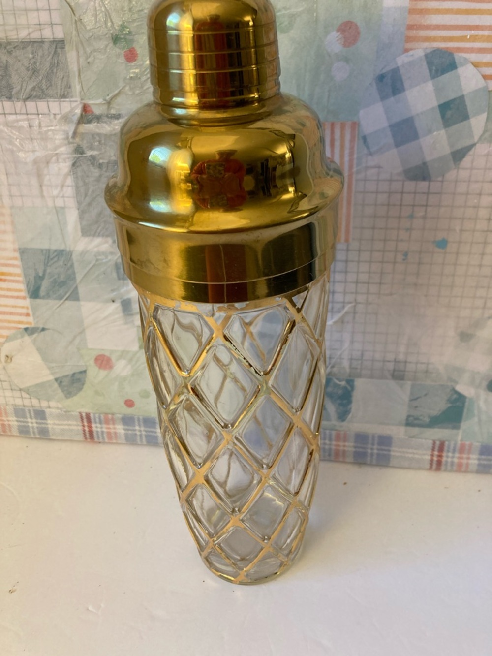 Altuzarra glass Cocktail Shaker with 18K Gold Accents 11X4in